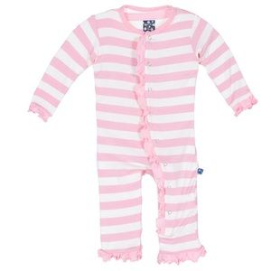 Kickee pants nwt pink lotus stripe coveralls 3/6
